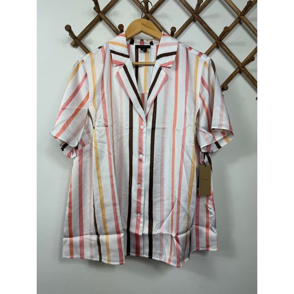 Halogen Stripe Short Sleeve Button-Up Camp Shirt Size 2X - Picture 2 of 8